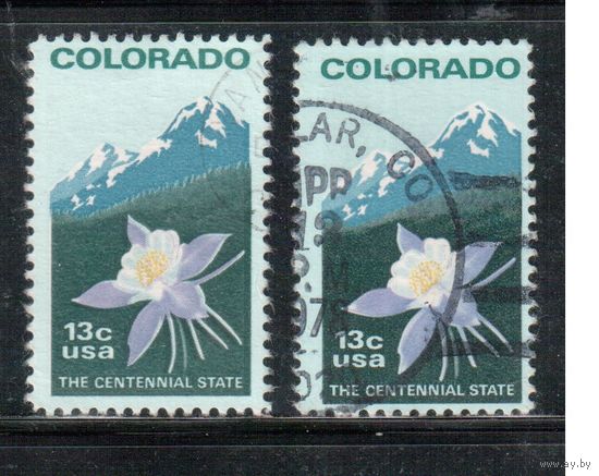 США-1977, (Мих.1299 A+F) , гаш.  , Штат Колорадо, Цветы(одиночка), 2 типа зубцовки(2)