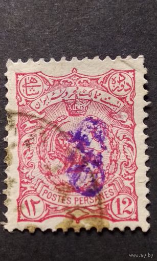 Иран Персия\756фе\ 1899 ми101-2 герб лев  Ручная фиолетовая надпечатка орнамента  кц8ми