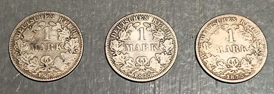 3х1 марки (серебро) 1875 (А) и 1876 (Н), Германия, Вильгельм I! Также смотрите другие мои лоты!