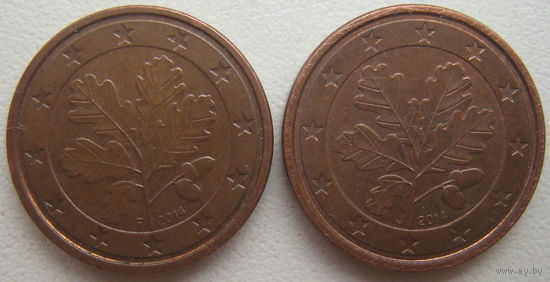Германия 1 евроцент 2014 г. (А), (D), (F), (G). Цена за 1 шт.