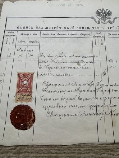Метрическая выпись Василиевской церкви Бобруйского уезда.1898г.