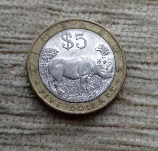Werty71 Зимбабве 5 долларов 2001 Носорог