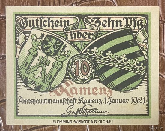 Нотгельд 10 пфеннигов 1921 год. Кемберг. Веймарская республика
