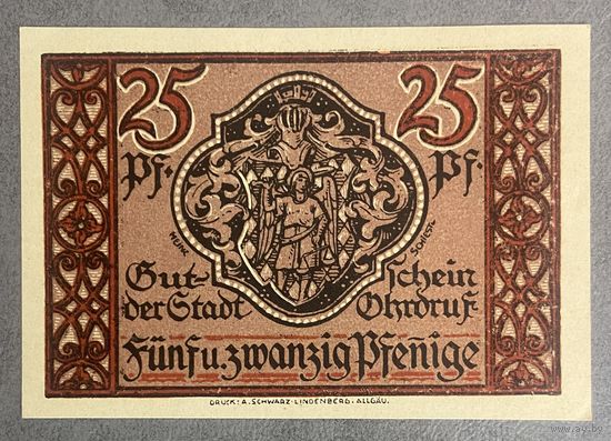 Нотгельд Нордхаузен, 25 пфеннигов, 1921 год Веймарская республика.