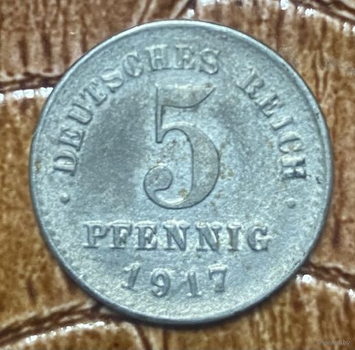 Монета 5 пфеннигов 1917 год. Германская империя. Монетный двор: "D" - Мюнхен