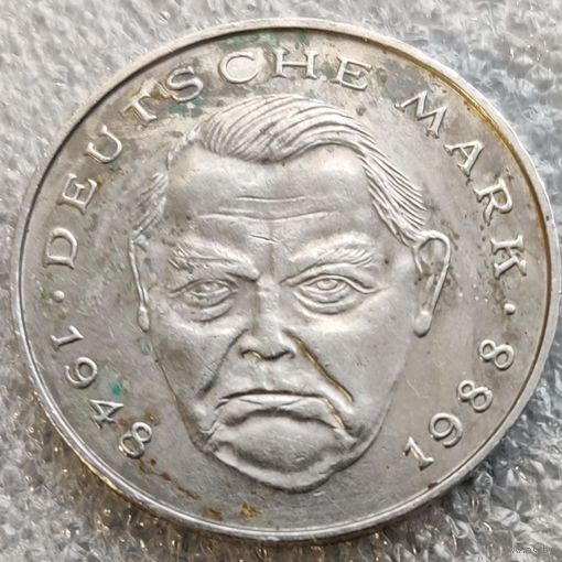 Германия 2 марки 1992 г.  Людвиг Эрхард, 40 лет Федеративной Республике (1948-1988)