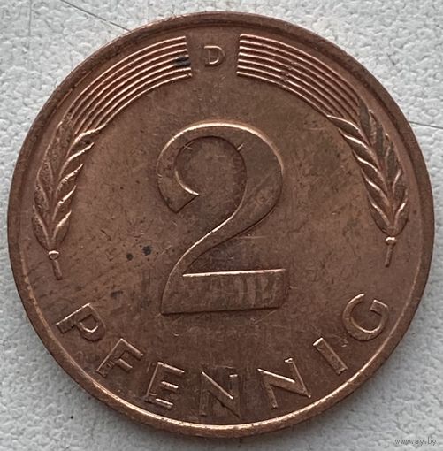 Германия 2 пфеннига 1990 г. D