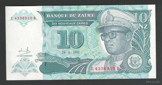 Заир 10 заиров 1993 года. Тип P-54. Состояние UNC