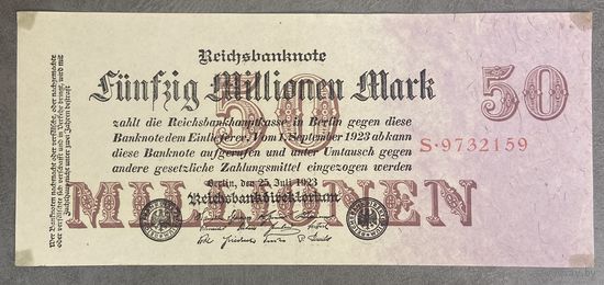 Банкнота 50 марок 1923 год. Веймарская республика. С рубля без МЦ.