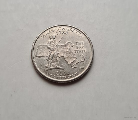 США 1/4 доллара (25 центов), 2000, Квотер штата Массачусетс, (USA Quater Dollar, 2000, Massachusetts )