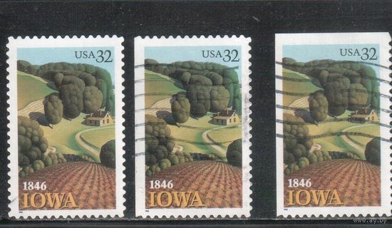 США-1996 (Мих.2752 ВА+ВD+ВЕ) , гаш., Штат Айова, (одиночка), 3 зубцовки