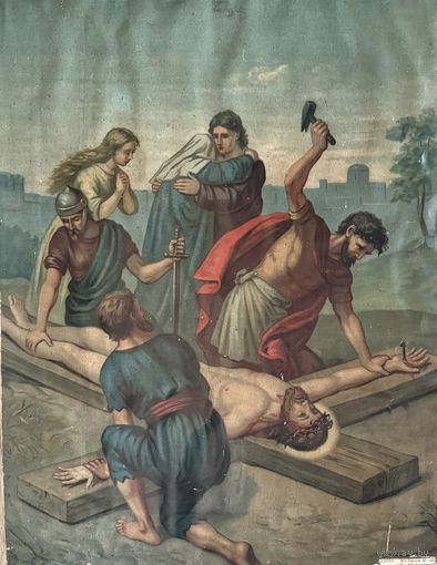 Старинная литография Крестный путь Иисуса Христа