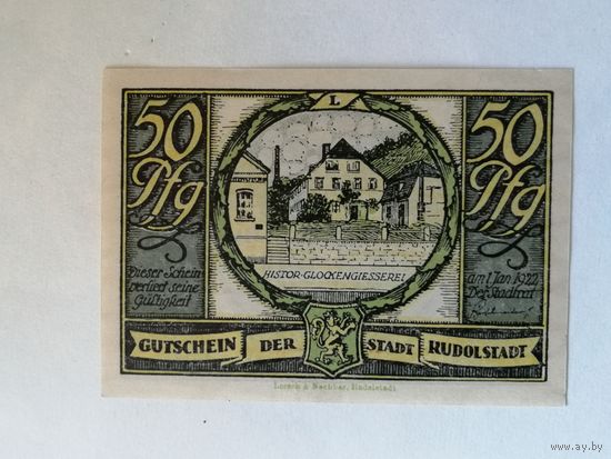 Германия, нотгельды, 50 пфеннигов 1922 год, Рудольштат,