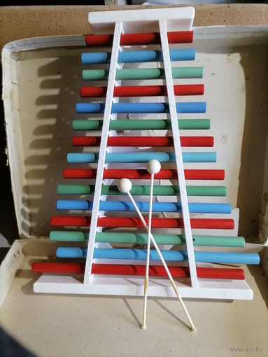 Старинная игрушка МЕТАЛЛОФОН на ножках. СССР 1970-е. Родная коробка. Клеймо.1983г. з-д Северный пресс