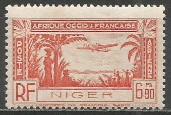 Французский Нигер. Авиа. Самолёт над живописным ландшафтом. 1940г. Mi#98.
