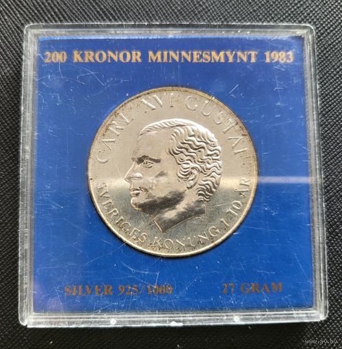 200 крон 1983 Швеция! Серебро 27,03 грамма 925 пробы 0,804 унции! 10 лет правления! Оригинальная упаковка монетного двора! ВОЗМОЖЕН ОБМЕН!