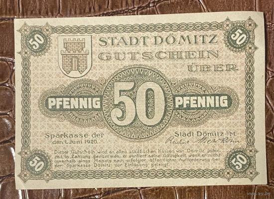 Нотгельд , 50 пфеннигов, Дёмиц 1920 год. Веймарская республика