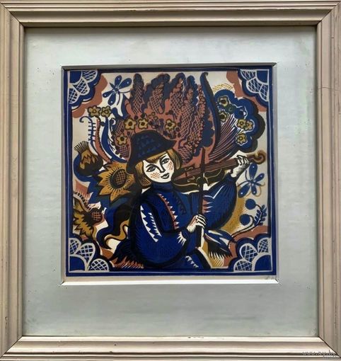 Лось Е.Г. "Скрипач" 1990г. Линогравюра. Размер 38х40 см.