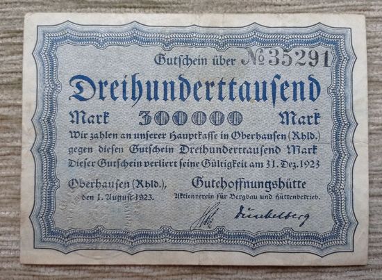 Werty71 Германия 300000 марок 1923 банкнота Гроссгельд Оберхаузен