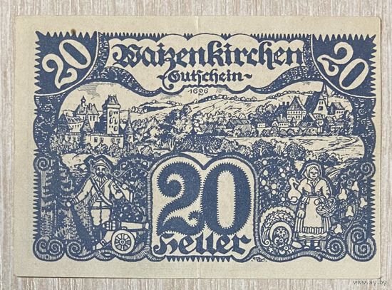 Нотгельды Австрия Вайценкирхен 20 геллеров 1920 год.
