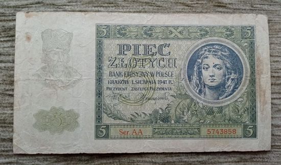 Werty71 Польша 5 злотых 1941 банкнота