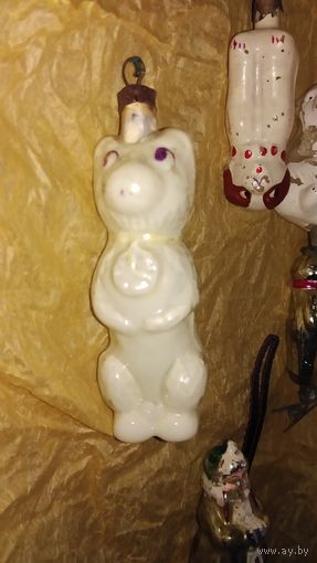 Елочная игрушка СССР Собака с часами.