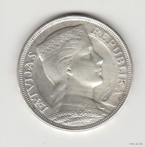Монета 5 лат 1929 года. Латвия. Серебро.
