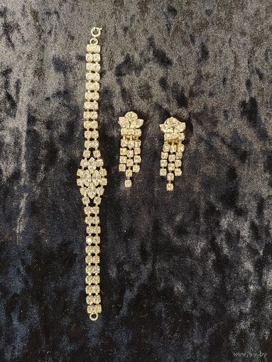 Винтажный набор Чехословакия (клипсы и браслет) Состояние люкс!