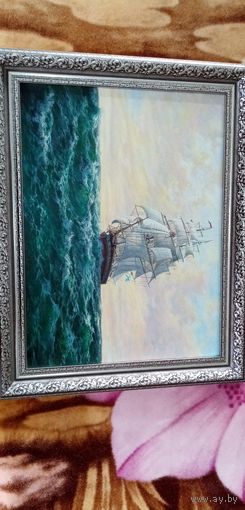 Парусник. Масло. Холст.рамка.