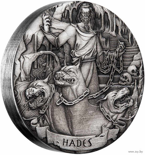 Острова Кука 2 доллара 2017г. "Боги Олимпа: АИД". Монета в подарочном футляре; номерной сертификат; коробка. СЕРЕБРО 62,27гр.(2 oz).