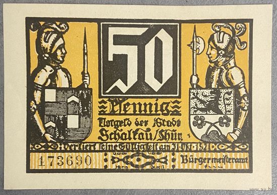 Нодгельд 50 пфеннигов 1921 год. Шалькау. Веймарская республика