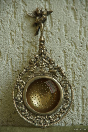 Ситечко для заварки чая , лить , латунь с серебрением  ( 9 см  х 17,5 см )