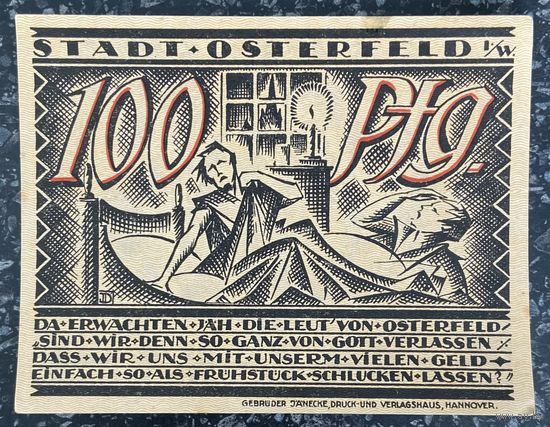 Нотгельд 100 пфеннигов 1921 год. Остерфельд. Веймарская республика