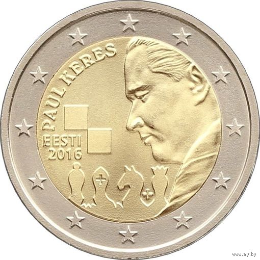 2 евро Эстония 2016 Пауль Керес UNC из ролла