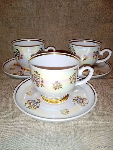 Три кофейные пары МФЗ одним лотом Чашка и блюдце+ бонус
