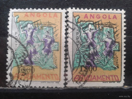 Ангола, колония Португалии, 1965. Доплатная марка. Оттенки цвета.