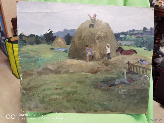 Картина два масло Сенокос художник Андросов Виктор Александрович 1971 год достойнейшее пополнение коллекции самая привлекательная цена трёхдневный аукцион