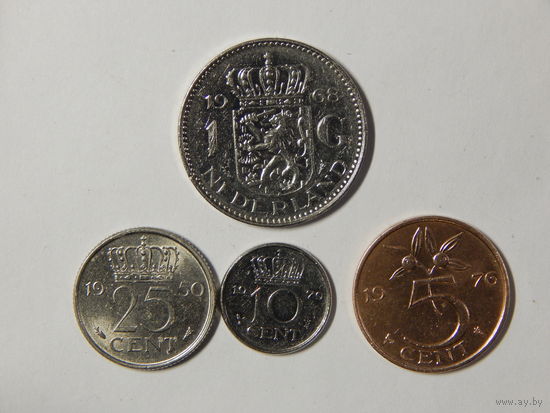 Нидерланды 5,10,25 центов,1 гульден 1950-76г