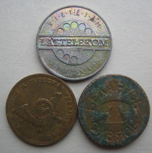 Жетоны телефона Латвии, Польши и Беларуси.