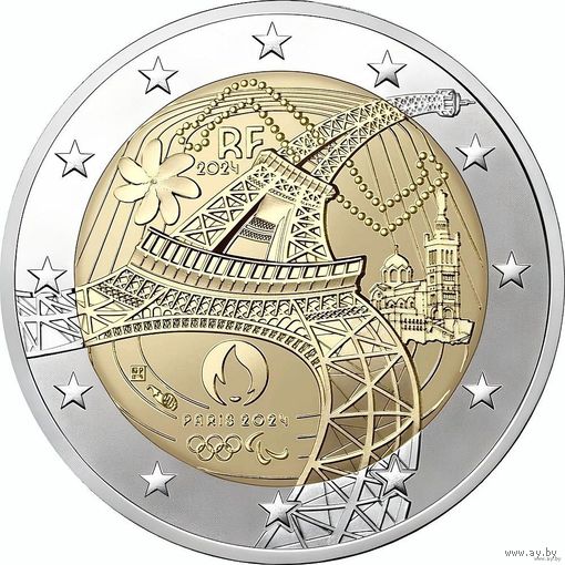 2 евро 2024 Франция Эйфелева башня UNC из ролла