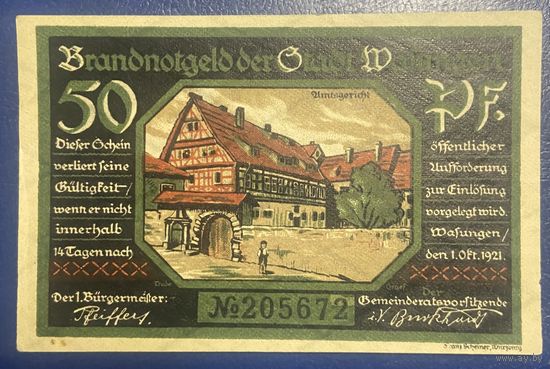 Нотгельд 50 пфеннигов 1921 год. Вазунген. Веймарская республика