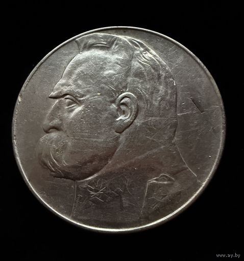 10 злотых 1937 г. Юзеф Пилсудский.  Польша.  Серебро