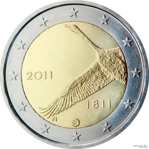 2 евро 2011 Финляндия 200 лет банка Финляндии UNC из ролла