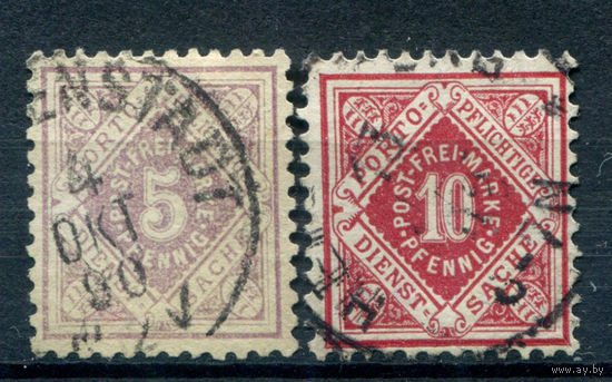 Королевство Вюртемберг - 1875г. - Служебные марки тип I. Цифры - 2 марки - полная серия, гашёные [Mi 101-102]. #1-Wu-20-A-1