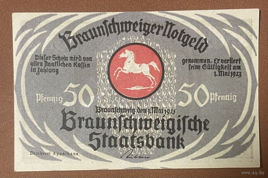 Нотгельд 50 пфеннигов 1921 год. Брауншвейг. Веймарская республика