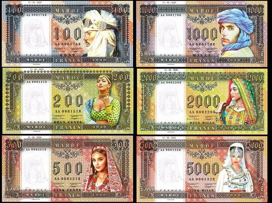 (UB) МАРОККО 100,200,500,1000,2000,5000 франков 2020 ПРЕСС,частный выпуск