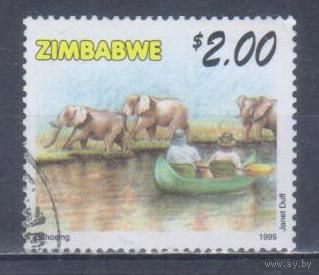 [2297] Зимбабве 1999. Фауна.Африканский слон. Гашеная марка.