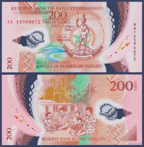 Вануату, 200 вату 2014 г., P-12 (полимер, серия АА), UNC