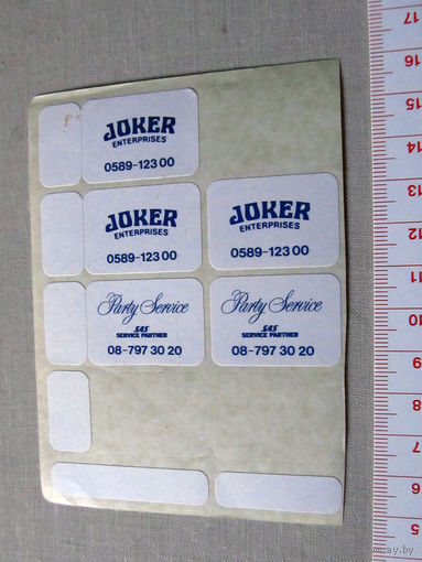 Наклейка Стикер Joker Enterprises Party Service Новая 1980-е Цена за все.