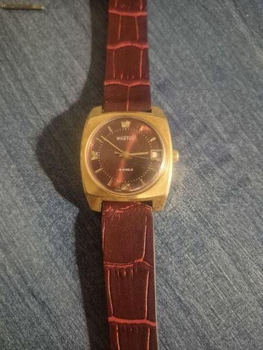 Часы восток au10.+ новый кожаный ремешок